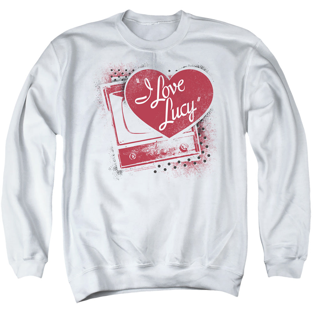 AN OFFCIALLY LICENSED I LOVE LUCY SPRAY PAINT HEART ADULT UNISEX CREWNECK SWEATSHIRT WHITE