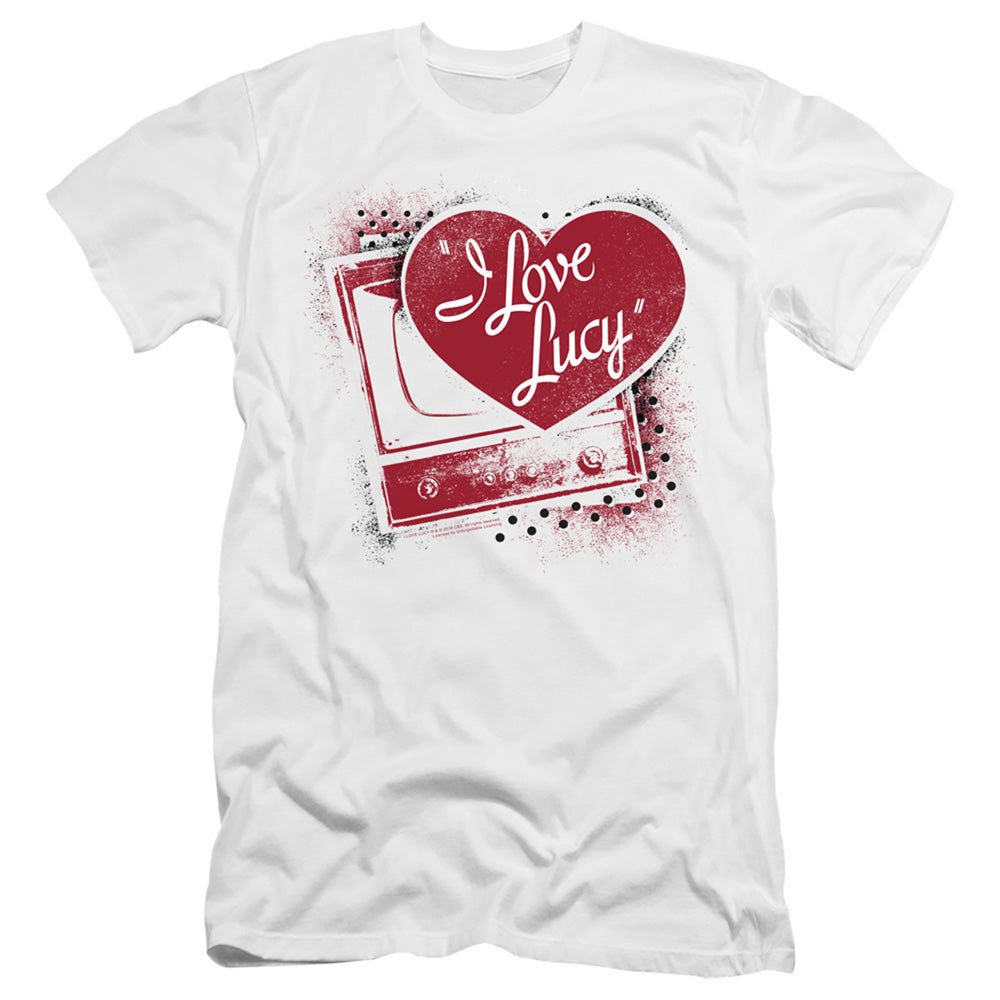 AN OFFCIALLY LICENSED I LOVE LUCY SPRAY PAINT HEART MEN'S PREMIUM SLIM FIT T-SHIRT WHITE