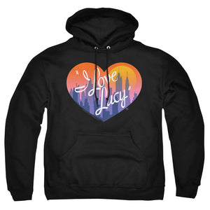 AN OFFCIALLY LICENSED I LOVE LUCY HEART OF THE CITY ADULT UNISEX PULLOVER HOODIE BLACK