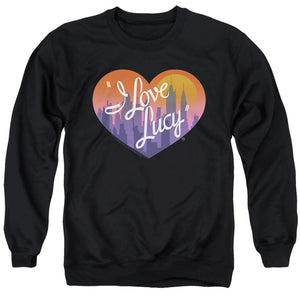 AN OFFCIALLY LICENSED I LOVE LUCY HEART OF THE CITY ADULT UNISEX CREWNECK SWEATSHIRT BLACK