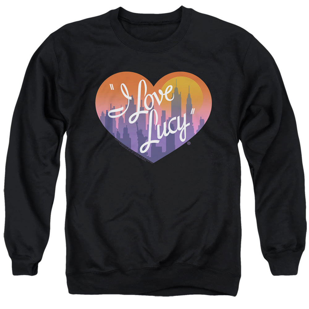 AN OFFCIALLY LICENSED I LOVE LUCY HEART OF THE CITY ADULT UNISEX CREWNECK SWEATSHIRT BLACK