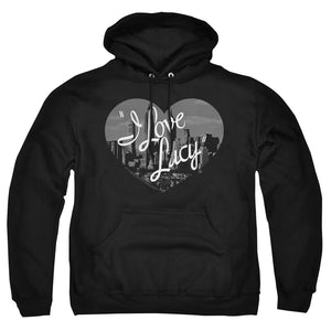 AN OFFCIALLY LICENSED I LOVE LUCY NOSTALGIC CITY ADULT UNISEX PULLOVER HOODIE BLACK