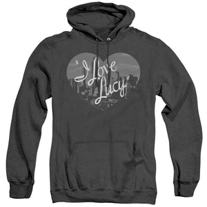 AN OFFCIALLY LICENSED I LOVE LUCY NOSTALGIC CITY ADULT UNISEX HEATHER PULLOVER HOODIE BLACK