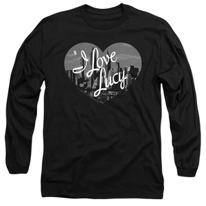 AN OFFCIALLY LICENSED I LOVE LUCY NOSTALGIC CITY MEN'S LONG SLEEVE T-SHIRT BLACK