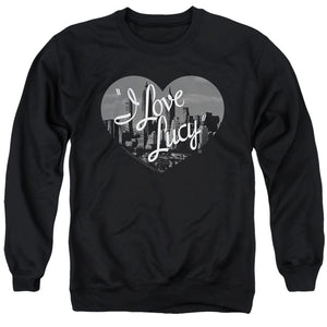 AN OFFCIALLY LICENSED I LOVE LUCY NOSTALGIC CITY ADULT UNISEX CREWNECK SWEATSHIRT BLACK