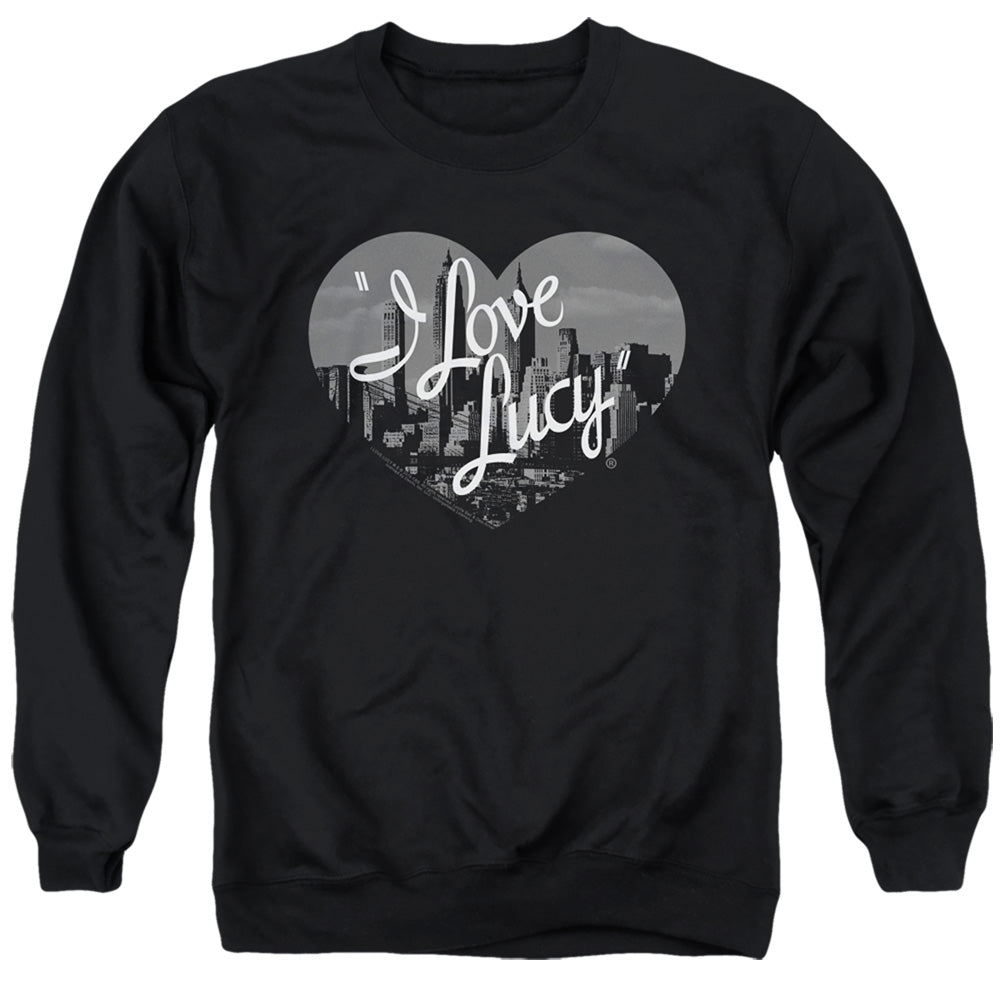 AN OFFCIALLY LICENSED I LOVE LUCY NOSTALGIC CITY ADULT UNISEX CREWNECK SWEATSHIRT BLACK