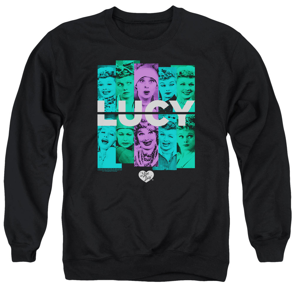 AN OFFCIALLY LICENSED I LOVE LUCY SHADES OF LUCY ADULT UNISEX CREWNECK SWEATSHIRT BLACK