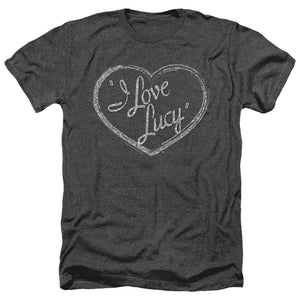 AN OFFCIALLY LICENSED I LOVE LUCY GLITTER LOGO MEN'S HEATHER T-SHIRT CHARCOAL