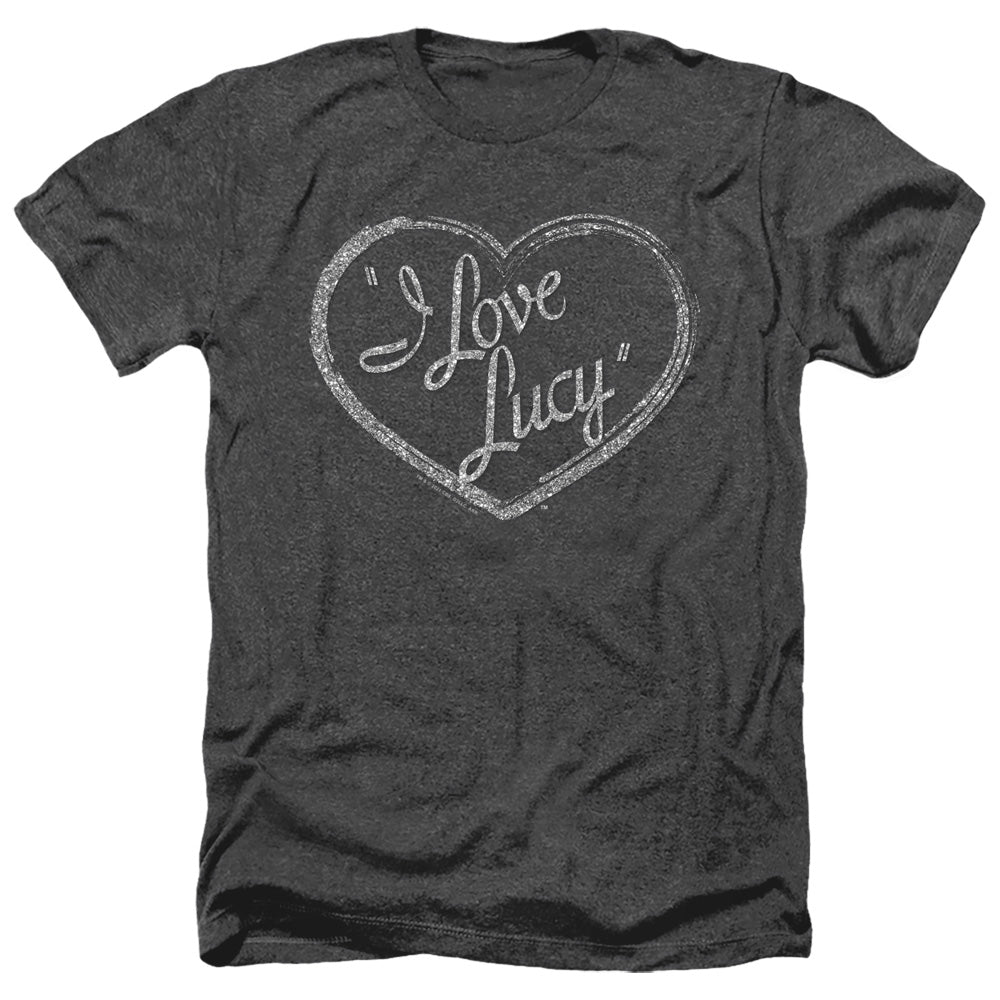 AN OFFCIALLY LICENSED I LOVE LUCY GLITTER LOGO MEN'S HEATHER T-SHIRT CHARCOAL