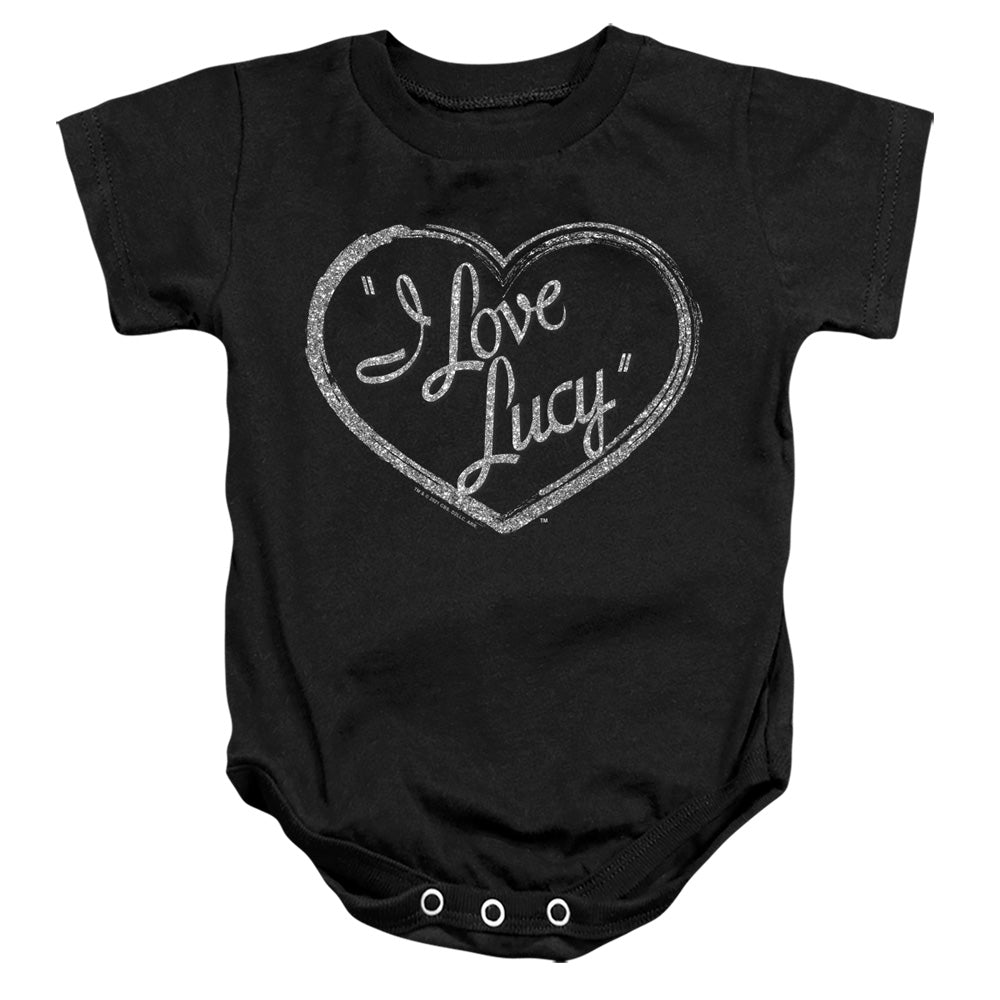 AN OFFCIALLY LICENSED I LOVE LUCY GLITTER LOGO BABY BODYSUIT BLACK