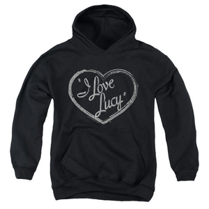 AN OFFCIALLY LICENSED I LOVE LUCY GLITTER LOGO YOUTH HOODIE BLACK