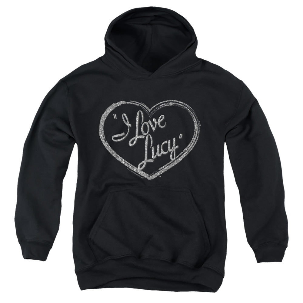 AN OFFCIALLY LICENSED I LOVE LUCY GLITTER LOGO YOUTH HOODIE BLACK