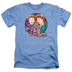 AN OFFCIALLY LICENSED I LOVE LUCY ETHEL TO MY LUCY MEN'S HEATHER T-SHIRT LIGHT BLUE