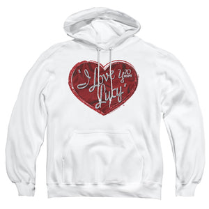 AN OFFCIALLY LICENSED I LOVE LUCY RED GLITTER 75 ADULT UNISEX PULLOVER HOODIE WHITE