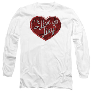 AN OFFCIALLY LICENSED I LOVE LUCY RED GLITTER 75 MEN'S LONG SLEEVE T-SHIRT WHITE