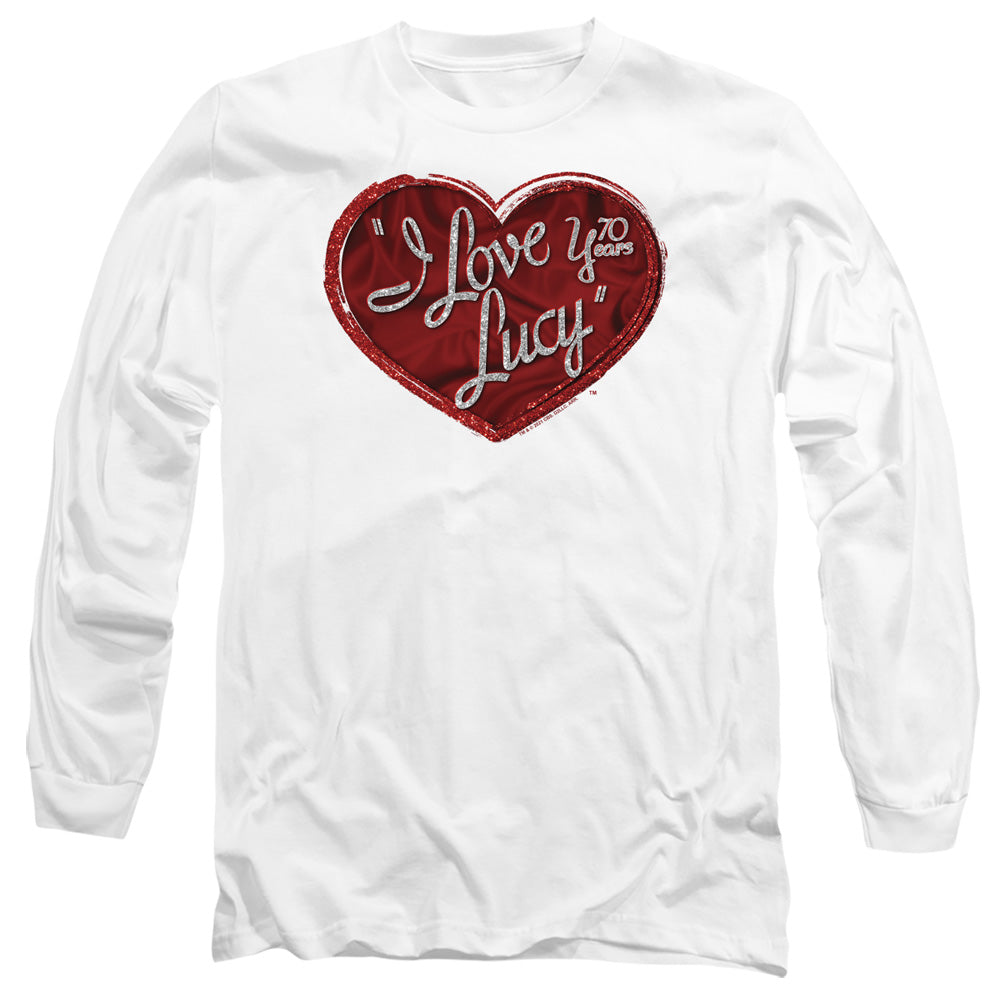AN OFFCIALLY LICENSED I LOVE LUCY RED GLITTER 75 MEN'S LONG SLEEVE T-SHIRT WHITE