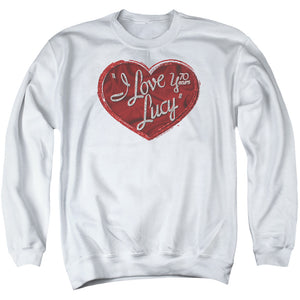 AN OFFCIALLY LICENSED I LOVE LUCY RED GLITTER 75 ADULT UNISEX CREWNECK SWEATSHIRT WHITE