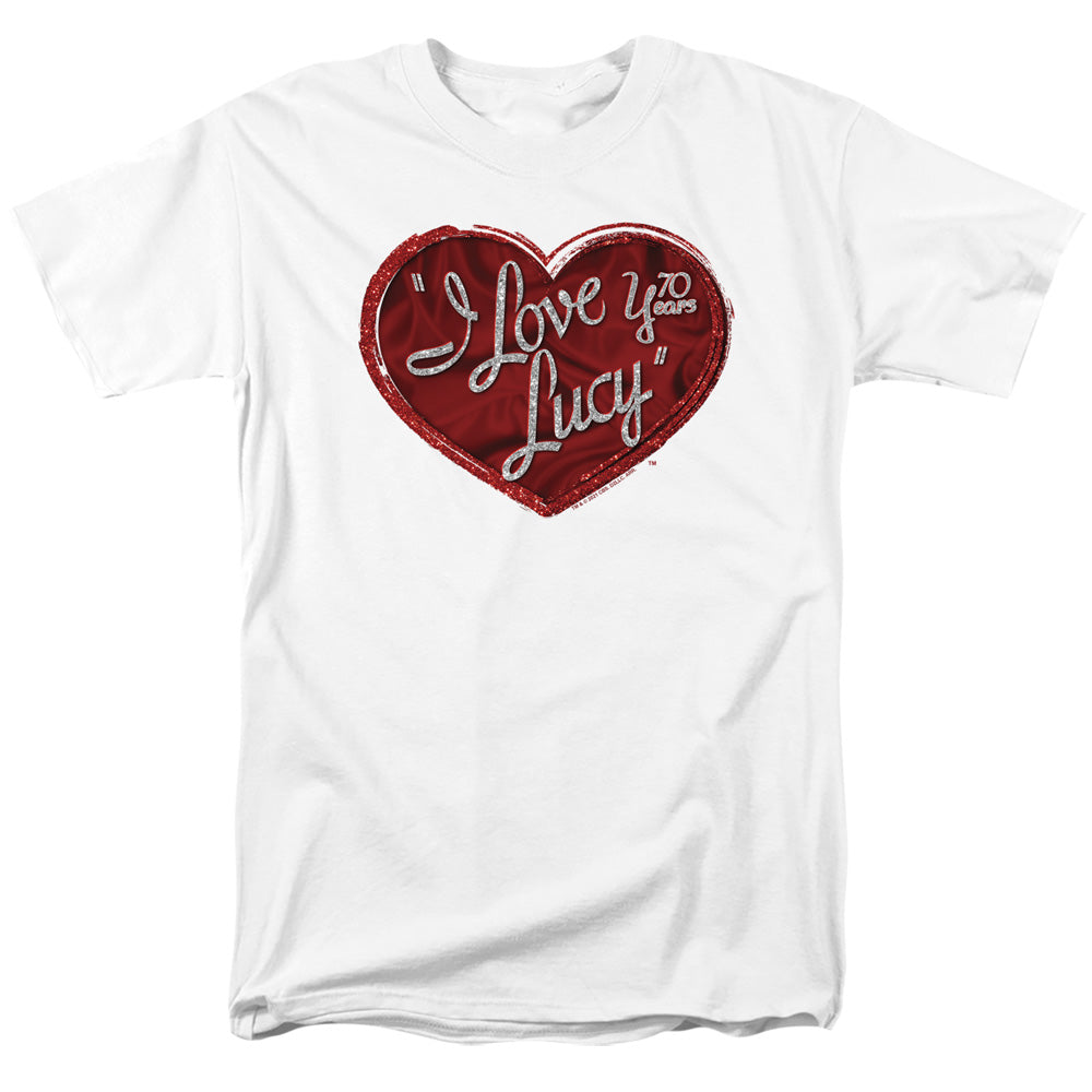 AN OFFCIALLY LICENSED I LOVE LUCY RED GLITTER 75 MEN'S REGULAR FIT T-SHIRT WHITE