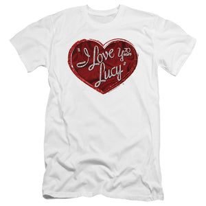 AN OFFCIALLY LICENSED I LOVE LUCY RED GLITTER 75 MEN'S PREMIUM SLIM FIT T-SHIRT WHITE