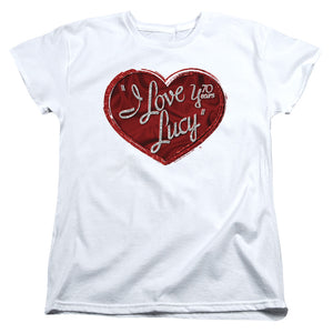 AN OFFCIALLY LICENSED I LOVE LUCY RED GLITTER 75 WOMEN'S REGULAR FIT T-SHIRT WHITE