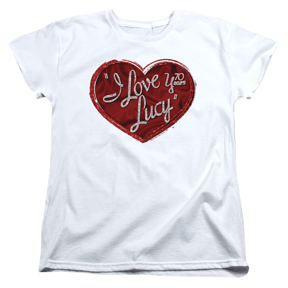 AN OFFCIALLY LICENSED I LOVE LUCY RED GLITTER 75 WOMEN'S REGULAR FIT T-SHIRT WHITE
