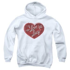 AN OFFCIALLY LICENSED I LOVE LUCY RED GLITTER 75 YOUTH HOODIE WHITE