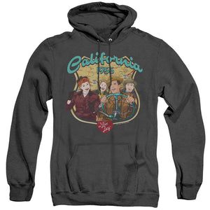 AN OFFCIALLY LICENSED I LOVE LUCY ROAD TRIP ADULT UNISEX HEATHER PULLOVER HOODIE BLACK