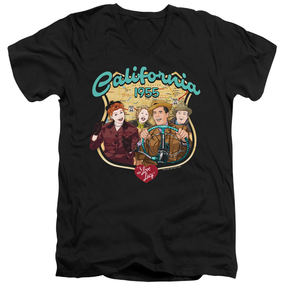 AN OFFCIALLY LICENSED I LOVE LUCY ROAD TRIP MEN'S V-NECK T-SHIRT BLACK