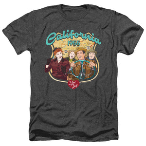 AN OFFCIALLY LICENSED I LOVE LUCY ROAD TRIP MEN'S HEATHER T-SHIRT CHARCOAL