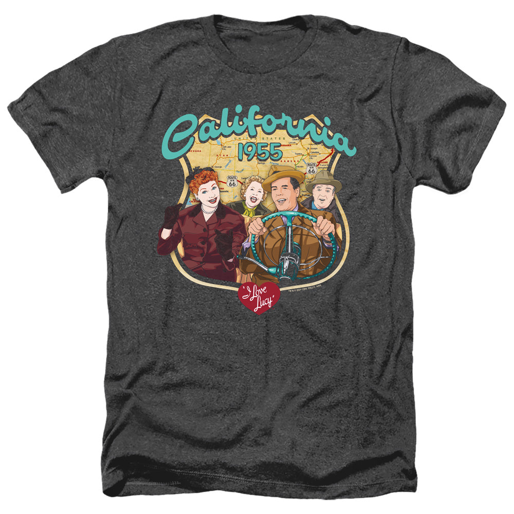 AN OFFCIALLY LICENSED I LOVE LUCY ROAD TRIP MEN'S HEATHER T-SHIRT CHARCOAL