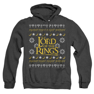 AN OFFCIALLY LICENSED LORD OF THE RINGS UGLY CHRISTMAS LOGO ADULT UNISEX HEATHER PULLOVER HOODIE BLACK