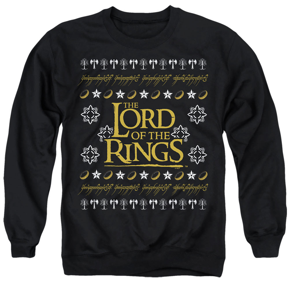 AN OFFCIALLY LICENSED LORD OF THE RINGS UGLY CHRISTMAS LOGO ADULT UNISEX CREWNECK SWEATSHIRT BLACK