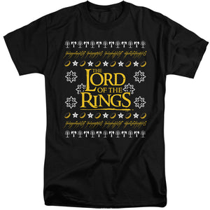 AN OFFCIALLY LICENSED LORD OF THE RINGS UGLY CHRISTMAS LOGO MEN'S TALL FIT T-SHIRT BLACK