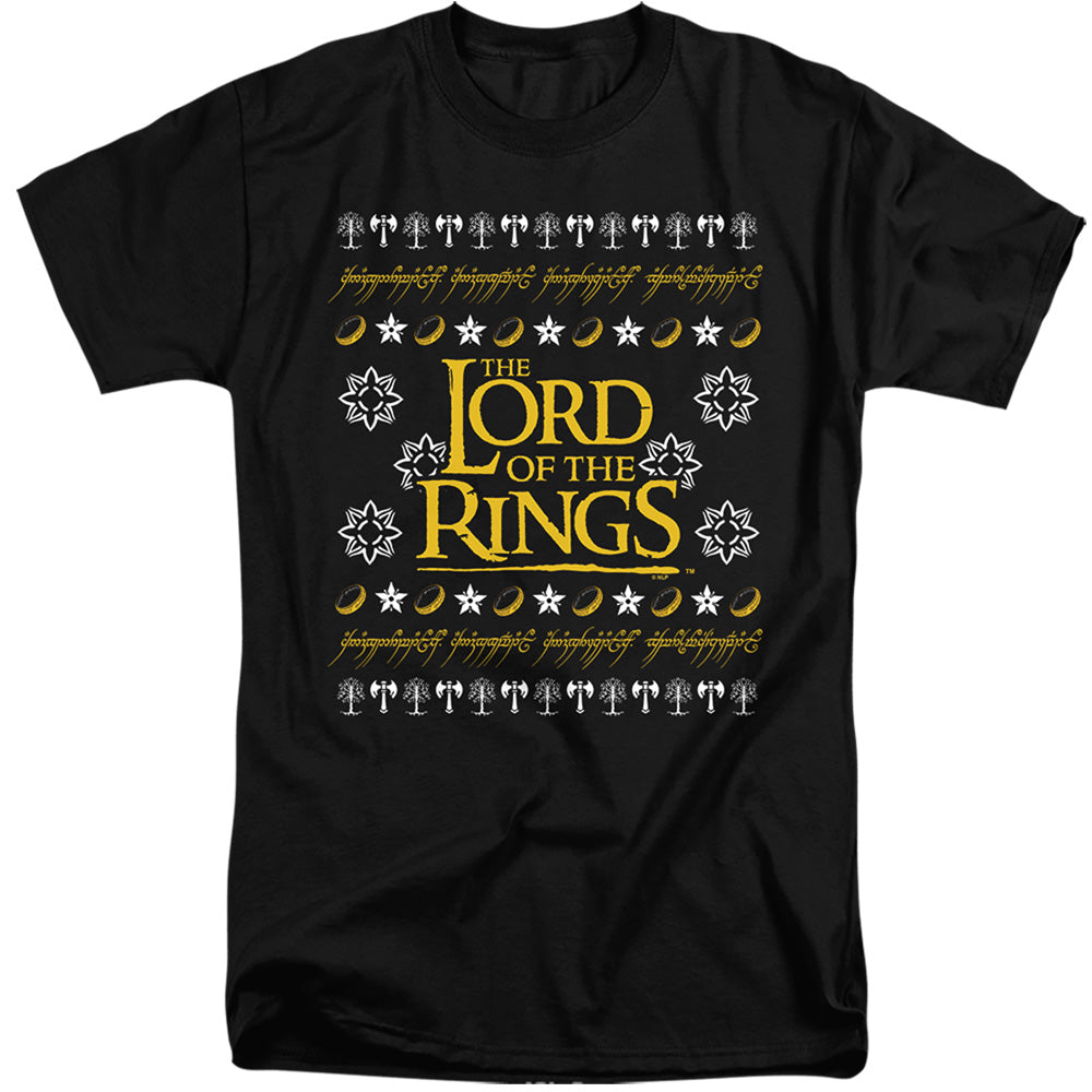 AN OFFCIALLY LICENSED LORD OF THE RINGS UGLY CHRISTMAS LOGO MEN'S TALL FIT T-SHIRT BLACK