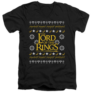 AN OFFCIALLY LICENSED LORD OF THE RINGS UGLY CHRISTMAS LOGO MEN'S V-NECK T-SHIRT BLACK