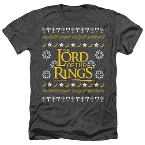 AN OFFCIALLY LICENSED LORD OF THE RINGS UGLY CHRISTMAS LOGO MEN'S HEATHER T-SHIRT CHARCOAL
