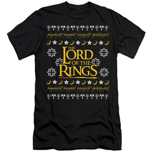 AN OFFCIALLY LICENSED LORD OF THE RINGS UGLY CHRISTMAS LOGO MEN'S PREMIUM SLIM FIT T-SHIRT BLACK