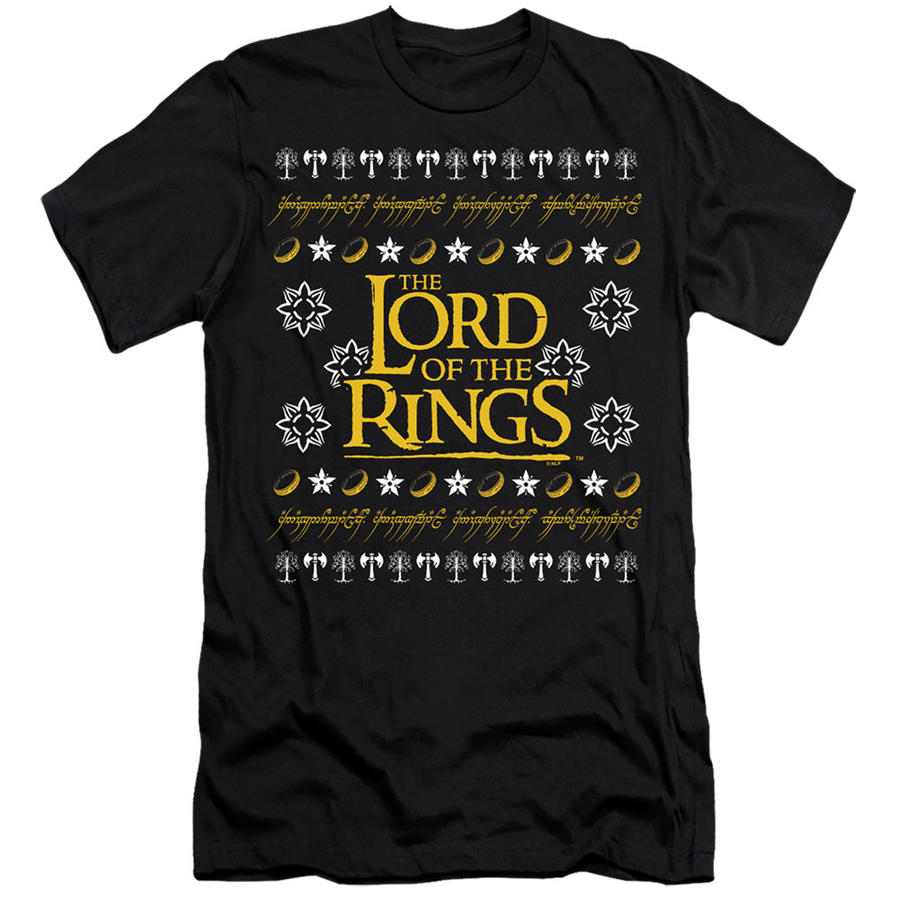 AN OFFCIALLY LICENSED LORD OF THE RINGS UGLY CHRISTMAS LOGO MEN'S PREMIUM SLIM FIT T-SHIRT BLACK
