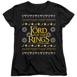 AN OFFCIALLY LICENSED LORD OF THE RINGS UGLY CHRISTMAS LOGO WOMEN'S REGULAR FIT T-SHIRT BLACK