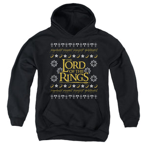 AN OFFCIALLY LICENSED LORD OF THE RINGS UGLY CHRISTMAS LOGO YOUTH HOODIE BLACK