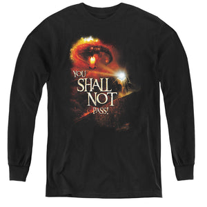 AN OFFCIALLY LICENSED LOR YOU SHALL NOT PASS YOUTH LONG SLEEVE T-SHIRT BLACK