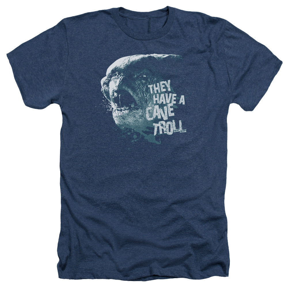 AN OFFCIALLY LICENSED LOR CAVE TROLL MEN'S HEATHER T-SHIRT NAVY