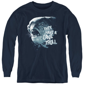 AN OFFCIALLY LICENSED LOR CAVE TROLL YOUTH LONG SLEEVE T-SHIRT NAVY