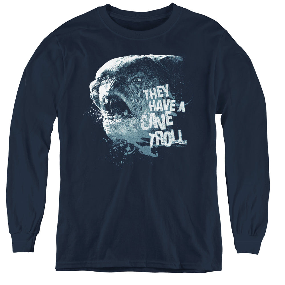 AN OFFCIALLY LICENSED LOR CAVE TROLL YOUTH LONG SLEEVE T-SHIRT NAVY