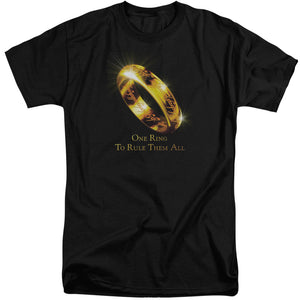 AN OFFCIALLY LICENSED LORD OF THE RINGS ONE RING TO RULE THEM ALL MEN'S TALL FIT T-SHIRT BLACK