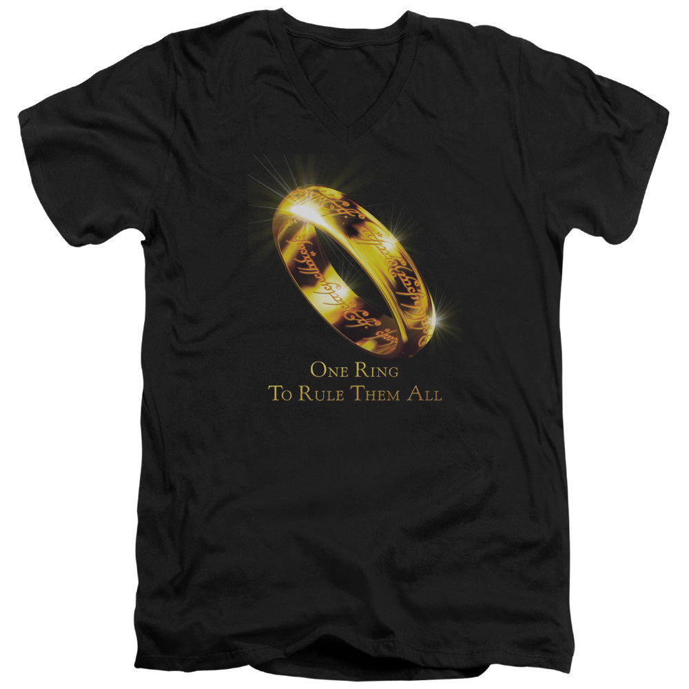 AN OFFCIALLY LICENSED LORD OF THE RINGS ONE RING TO RULE THEM ALL MEN'S V-NECK T-SHIRT BLACK