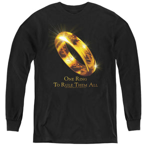 AN OFFCIALLY LICENSED LORD OF THE RINGS ONE RING TO RULE THEM ALL YOUTH LONG SLEEVE T-SHIRT BLACK