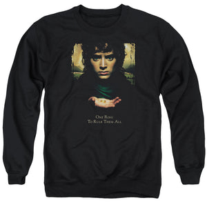AN OFFCIALLY LICENSED LOR FRODO ONE RING ADULT UNISEX CREWNECK SWEATSHIRT BLACK