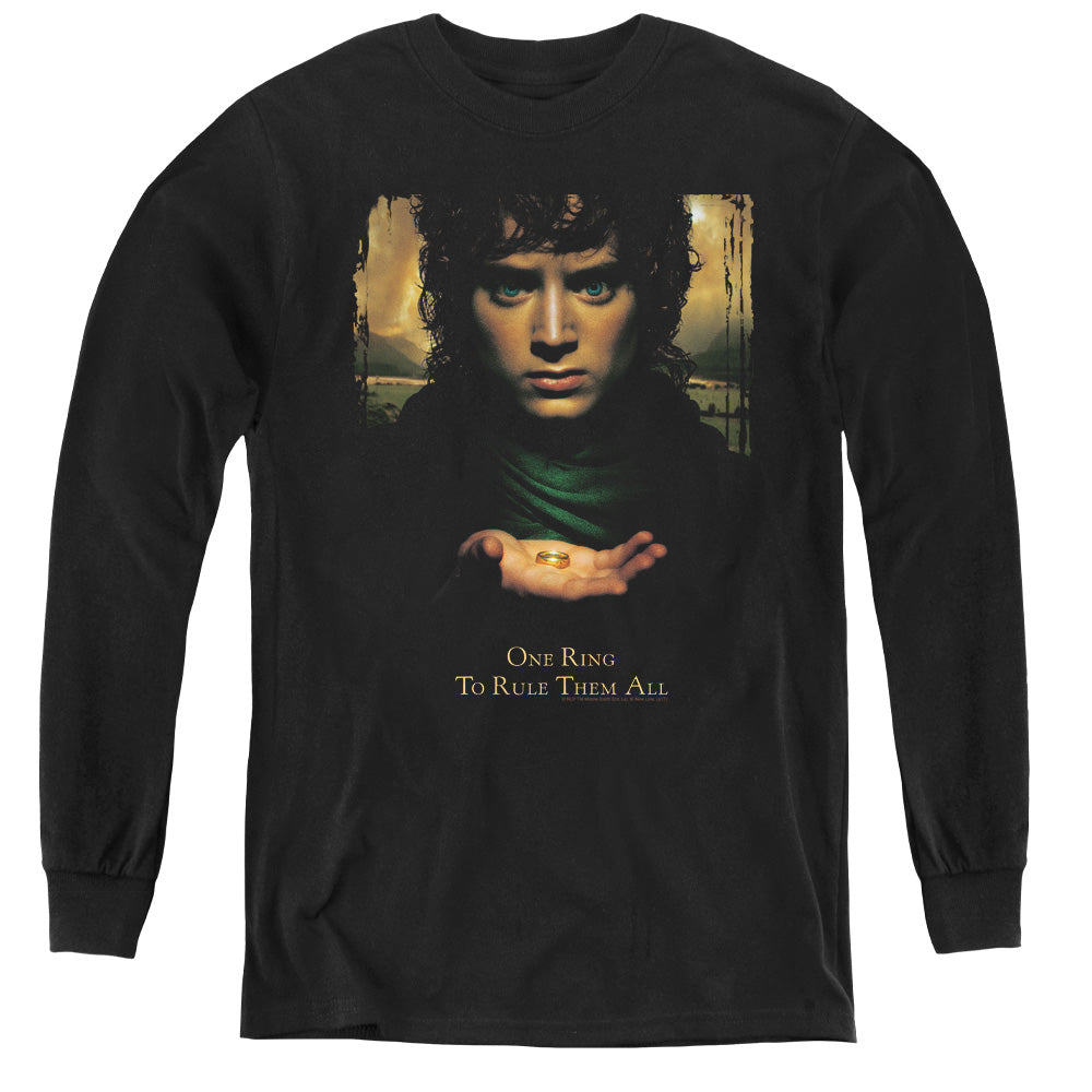 AN OFFCIALLY LICENSED LOR FRODO ONE RING YOUTH LONG SLEEVE T-SHIRT BLACK