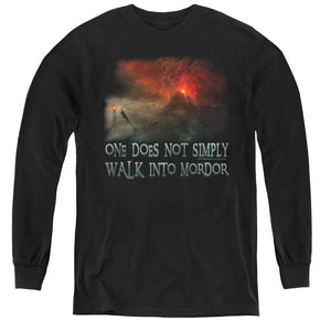 AN OFFCIALLY LICENSED LOR WALK IN MORDOR YOUTH LONG SLEEVE T-SHIRT BLACK